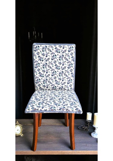 Mavi Çiçekli Arkalıklı Fermuarlı Sandalye Minderi Çok Renkli