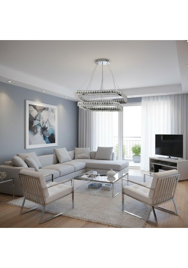 Elentra 2 Katlı Kristal Taşlı Ledli Avize Krom