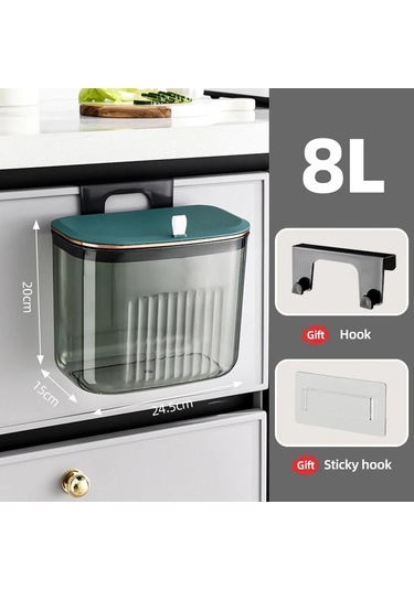 Yeşil 8/11l Banyo Çöp Tenekesi Duvara Monte Asılı Çöp Kutusu Kapaklı Çöp Kutusu Mutfak Banyo İçin Su Geçirmez Dar Çöp Kutusu Yeşil