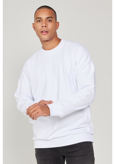 AC&Co / Altınyıldız Classics Erkek Beyaz Standart Fit Normal Kesim İçi Polarlı Bisiklet Yaka Sweatshirt Beyaz