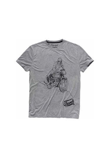 Triumph Tom Motor Resmi Baskılı Bisiklet Yaka Gri Tshirt