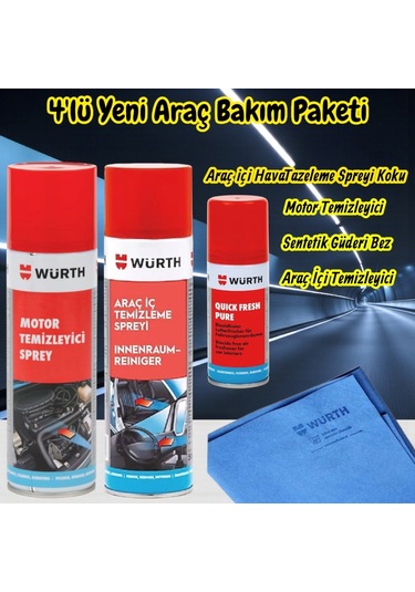 Würth Yeni Araç Motor Temizleme,araç İçi,quick Fresh,bez Bakım Paketi 4'lü