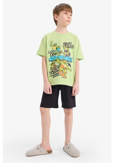 Defacto Erkek Çocuk Ninja Turtles-retro Pijama Takımı Kısa Kollu Üst Şort E6965a825hsgn597 Yeşil
