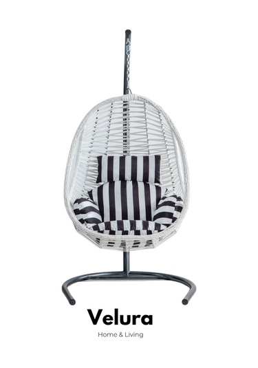 Cosmo Bahçe Salıncağı - Beyaz Rattan Zebra Minder Beyaz