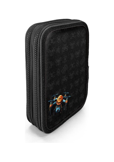 Coral High Siyah Drone Desenli Çift Katlı Kalem Çanta 11158 Siyah