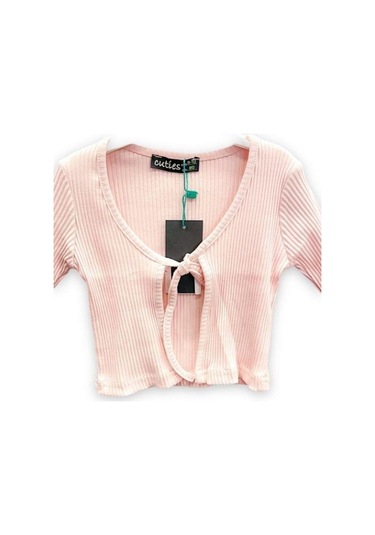 Kız Çocuk Pamuklu Kaşkorse Bağlamalı İnce Hırka-11739 Pudra