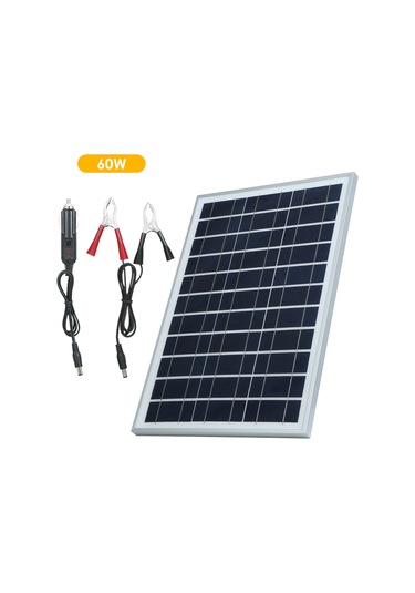Hfambition 60w Monokristal Güneş Paneli Seti: Ip65 Su Geçirmez, Dc18v Çıkış, Krokodil Klipsi + Araç Şarj Cihazı, Taşınabilir Çerçeveli