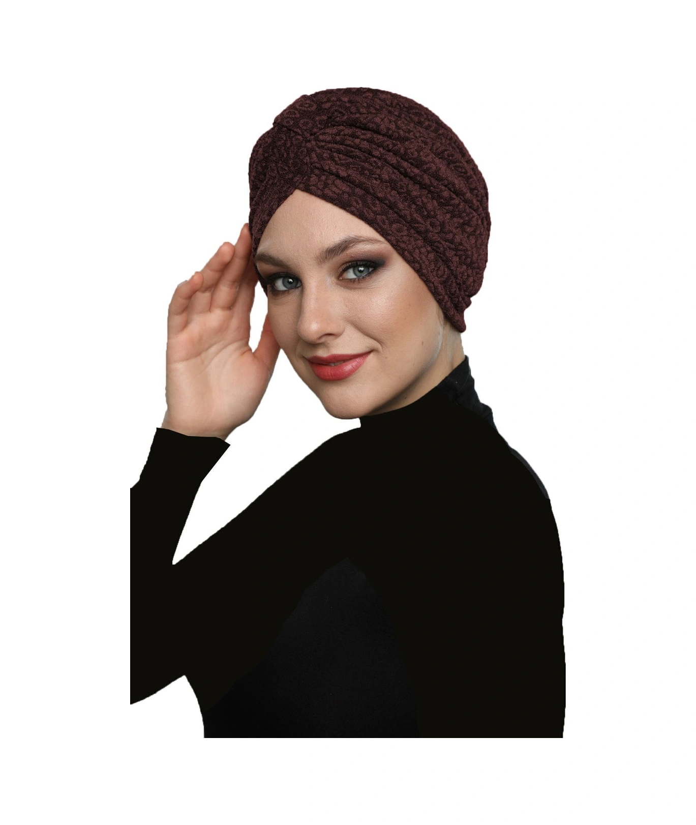 Brokar Bantlı Kahverengi Astarlı Hazır Türban Tesettür Bone Kahve