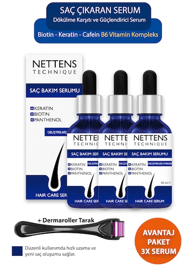 Nettens Hair Saç Serumu 3 X 50 Ml + Dermaroller Tarak