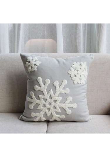 Pamuk Ve İşlemeli Kanvas Kumaştan Üretilmiş, Kar Tanesi Desenli Kare Dekoratif Yastık, 45x45 Cm 18x18 İnç , Ev, Yatak, Koltuk Veya Arabanın Yılbaşı Dekorasyonu İçin İdealdir 1 Gri, 1 Çift .
