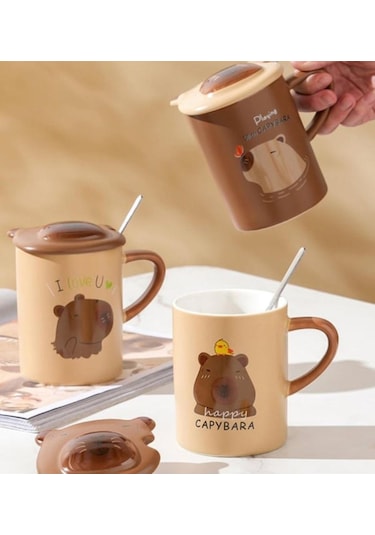 Brown Capybara Temalı Seramik Kupa-465 Çok Renkli