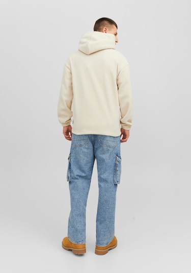 Jack & Jones Göğüs Baskılı Kapüşonlu Sweatshirt - Silverlake 12242470 Moonbeam Siyah