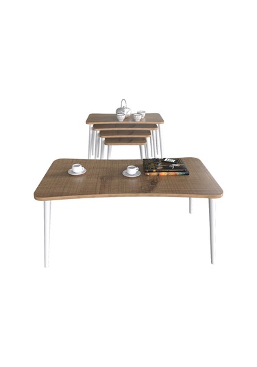 Alanur 5li Orta Sehpa Ve Zigon Sehpa Ahşap Ayaklı Çay Kahve Sehpası Xl Salon Seti Ceviz