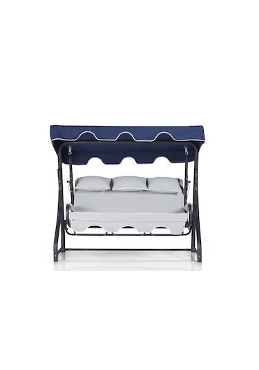 Salvia 3 Kişilik Bahçe Balkon Teras Salıncağı - Minder: Lacivert Çizgili Tente: Lacivert Lacivert - Mavi