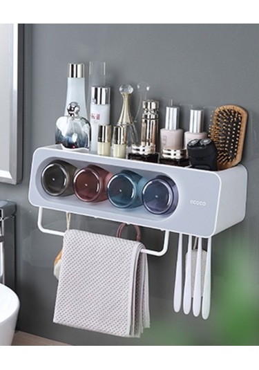 Willowhaven Otomatik Diş Macunu Dağıtıcı Sıkacağı Duvara Monte Depolama Rafı Diş Fırçası Standı Raf Ev Ba 2 Adet Beyaz Gri