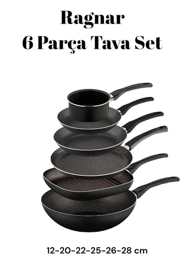 Ragnar 6 Parça Tava Seti 6 Lı Çeyiz Tava Set Wok, Grill, Krep, Y