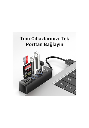 Veggieg Usb 3.0 SD Micro SD Kart Okuyucu ve 3 Port Usb Çoklayıcı Hub