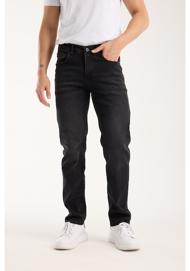 Erkek Pantolon Siyah Regular Fit Fermuarlı Jeans Antrasit