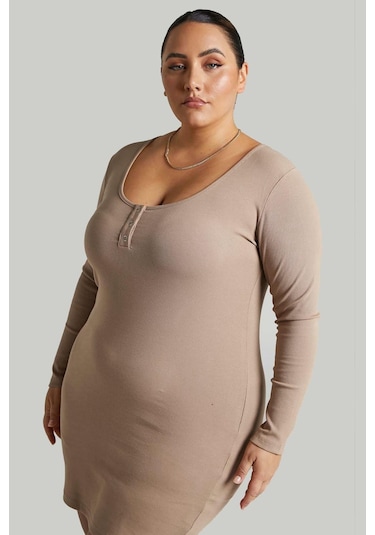 Madmext Bej Uzun Kollu Basic Mini Kadın Elbise Mg1700-bej Bej