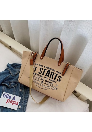 Beyaz Yogodlns Kadın Tote Çanta Moda Mektup Büyük Kapasiteli Kanvas Omuz Çantası Rahat Büyük Çanta Beyaz