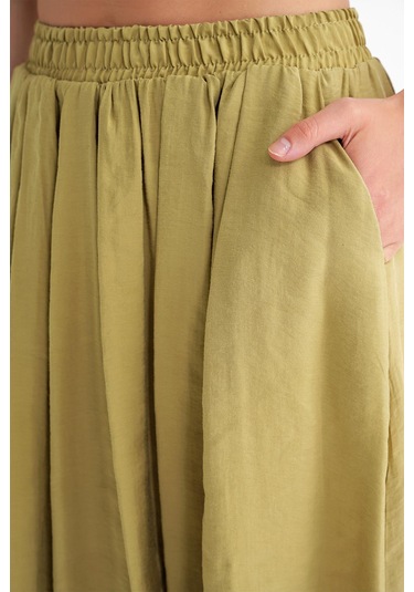 4612 Kadın Yandan Cepli Pileli Bol Etek Olive Olive