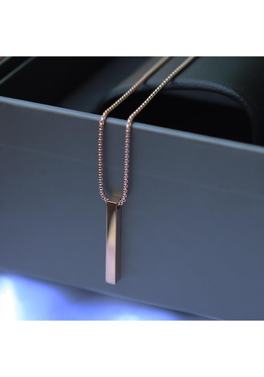Dikdörtgen Rose Gold Çelik Plaka Kolye Gri