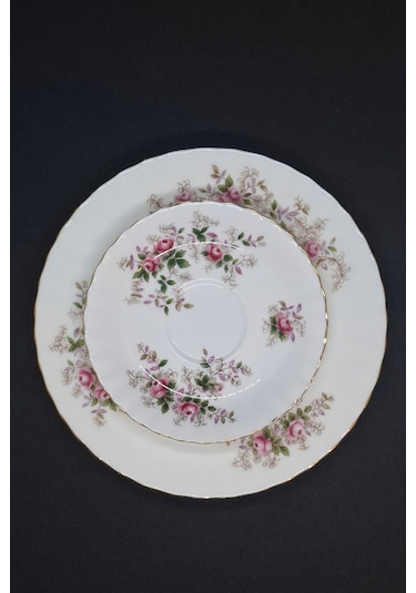 Lavender Rose Bone China Antika Duble Boy Kahve Fincanı 3 Parça 180 Ml Beyaz - Lavanta