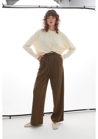 Bağcıklı Palazzo Pantolon Haki Haki