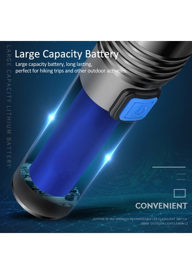 Lemestar Alüminyum Mini El Feneri, Led T6 Işık Kaynağı, 3 Işık Modu Güçlü/yumuşak/parıltı , Usb Şarjlı 1800mah Pil, Zoom Özelliği, Siyah-gri Çok Renkli