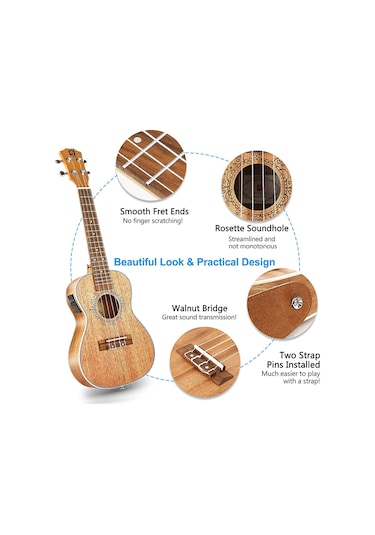 Vangoa Vgn01eq Concert Boy Profesyonel Elektro Ukulele Ful Set