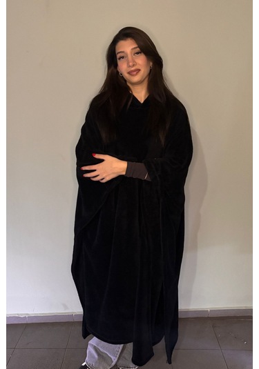 Giyilebilir Hoodie Battaniye Rahat Kalıp Tek Beden Siyah