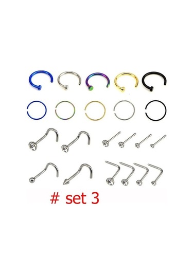 Novahub Karışık Burun Çıtçıt Vida Halkası Burun Halkası Seti Kadın Kız Renkli Paslanmaz Çelik Burun Delme Takı Gümüş