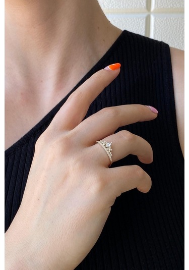 Zümrüt Sarraf 14 Ayar Yeşil Altın Kadın Kraliçe Taç Taşlı Yüzük 553891773