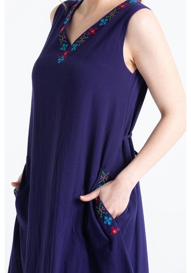 Kolsuz Şile Bezi Mehtap Midi Boy Elbise Mor Mor-mor