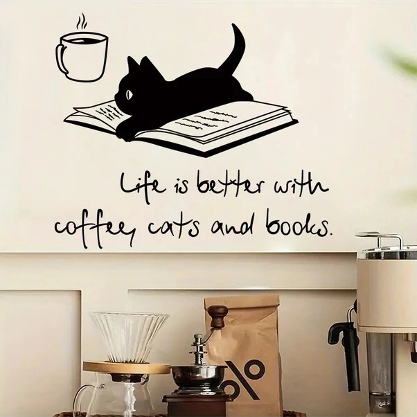 Trendooze Ahşap Tarzı Siyah Kedi Ve Kahve Temalı Kendinden Yapışkanlı Pvc Duvar Çıkartması Siyah