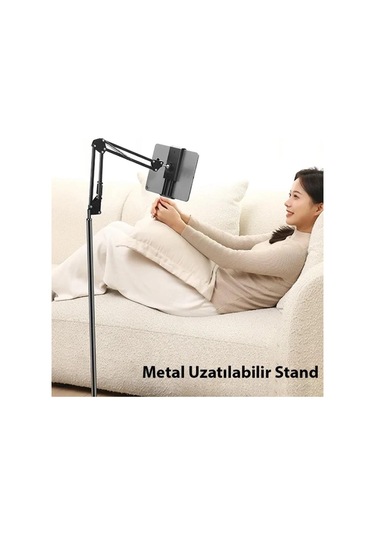 Zhltools 360 Derece Ayarlanabilir Teleskopik Metal Telefon - Tablet Tutucu Stand Siyah