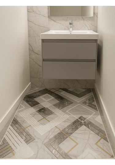 Yünteks Kaymaz Taban, Yıkanabilir Lavabo Önü ,banyo Paspası,kahve Kahve - Krem