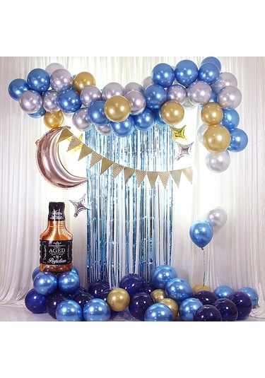 Moveevo 87 Parça Viski Balon Dekor Seti - Mavi Renkli Parti Süsleri Ve Zincirler