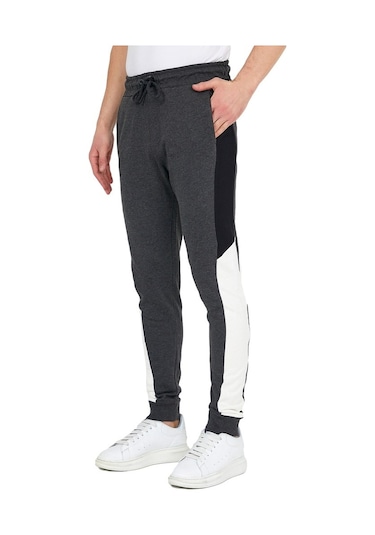 Adams Erkek Fit Siyah/Beyaz Şeritli Antrasit Eşofman Altı