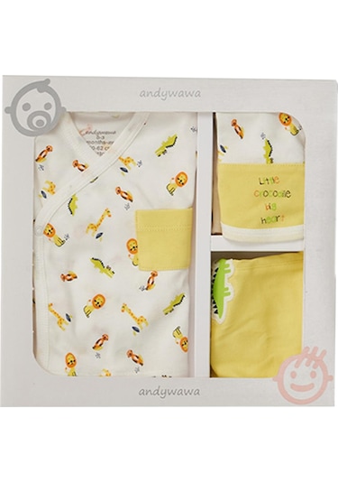 Andywawa Erkek Bebek Hayvan Motifli 0-3 Ay Hastane Çıkış Seti AC2 Çok Renkli