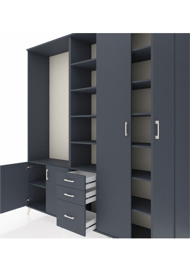 Hyperion Dolap 13 Raflı 3 Çekmeceli 4 Kapaklı 220x44x243 Antrasit-antrasit/antrasit Antrasıt/antrasıt