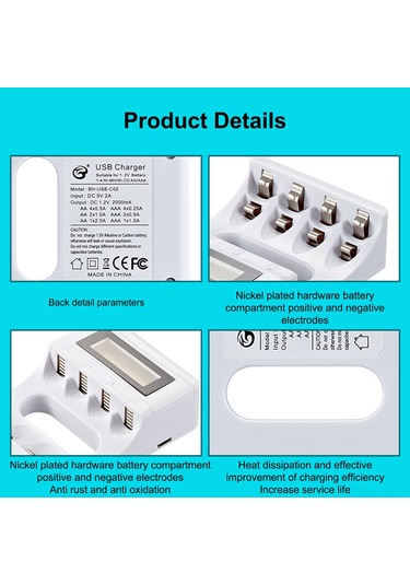 Monyee Hızlı Şarjlı 4 Yuvalı Lcd Ekranlı Aa/aaa Pil Şarj Cihazı - Usb 2a