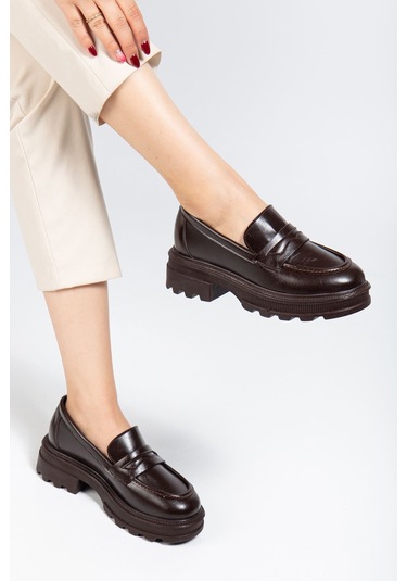 746-759 Kahve Yanki Yüksek Tabanlı Loafer Ayakkabı Açık Kahverengi