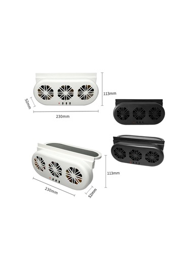 Hallow-3  Usb Ve Güneş Enerjili Fanlı Araba Egzoz Hava Vantilatörü Beyaz