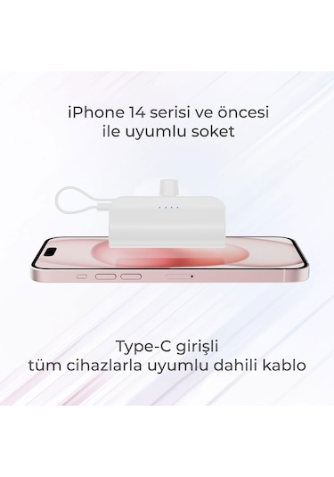 Woyax By Deji Lightning Soketli Dahili Kablolu Powerbank Beyaz