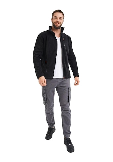 Genius Store Tam Fermuarlı 3 Cepli Outdoor Erkek Polar Ceket Tactical Flecee Siyah