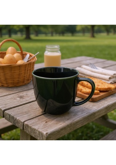 Vintage Seramik Kahve Kupası Koyu Yeşil