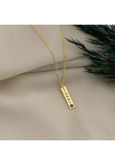 Dkmn Gümüş Isimli Doğum Taşlı Levha Kadın Gümüş Kolye