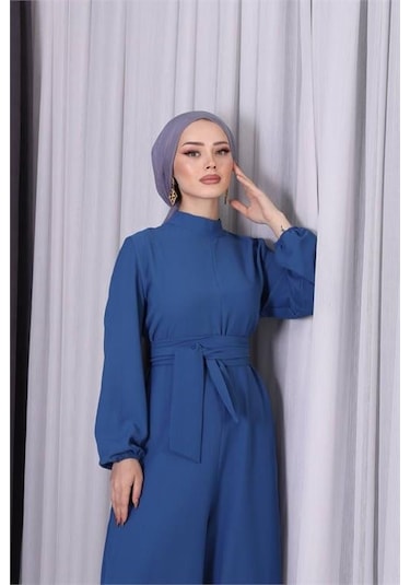 Kadın Petrol Kuşaklı Gül Detaylı Salaş Tulum Dpnms003 Petrol Mavisi