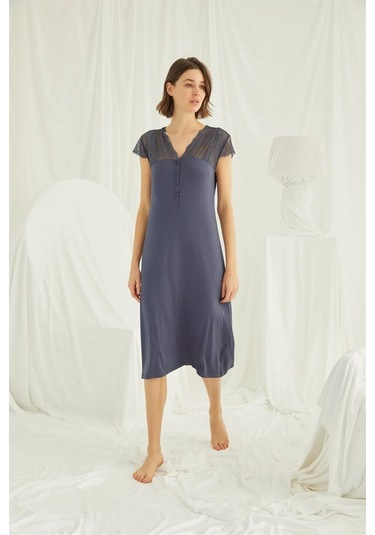 Monamise Kadın Lacivert Kısa Kollu Gecelik 18404 Lacivert